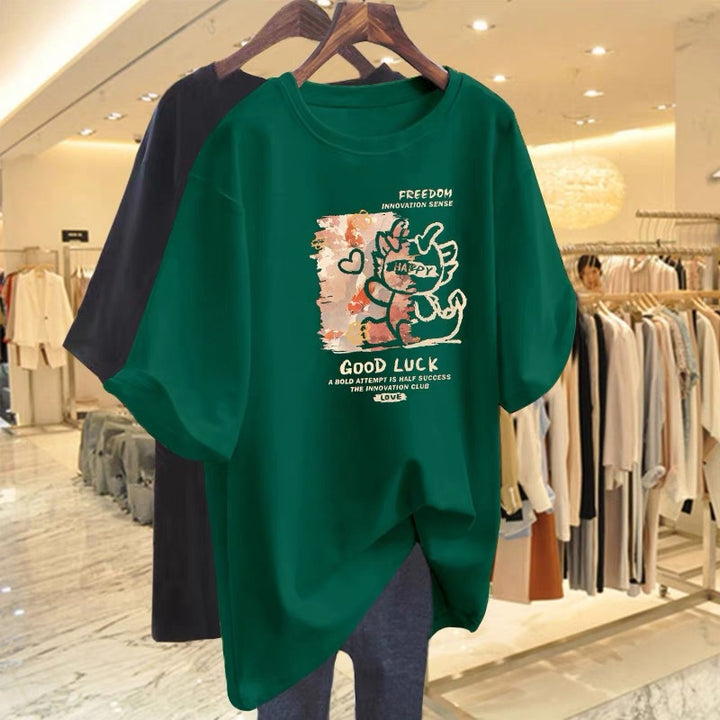 Dame Kortærmet T-Shirt med muntert motiv og afslappet snit Stilla