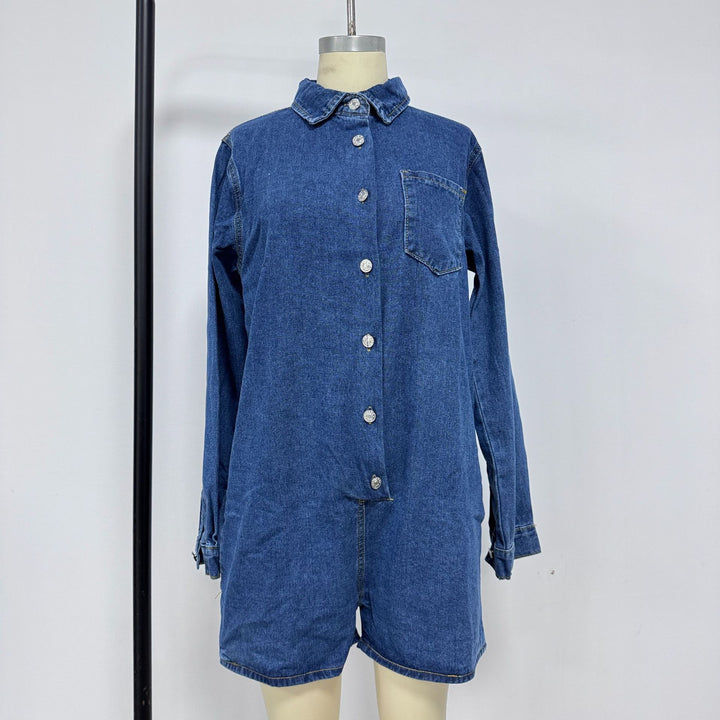 Dame Jeans-Overall med kort ærme og praktiske lommer Skovae