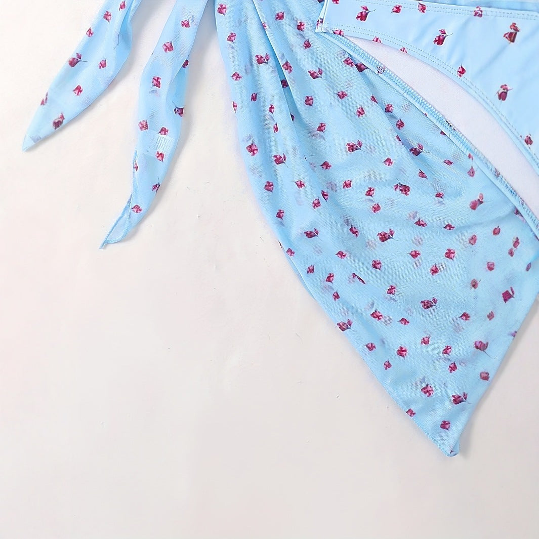 Dame Bikini-sæt med legende blomsterprint og elegant omslagskjørt Stilla