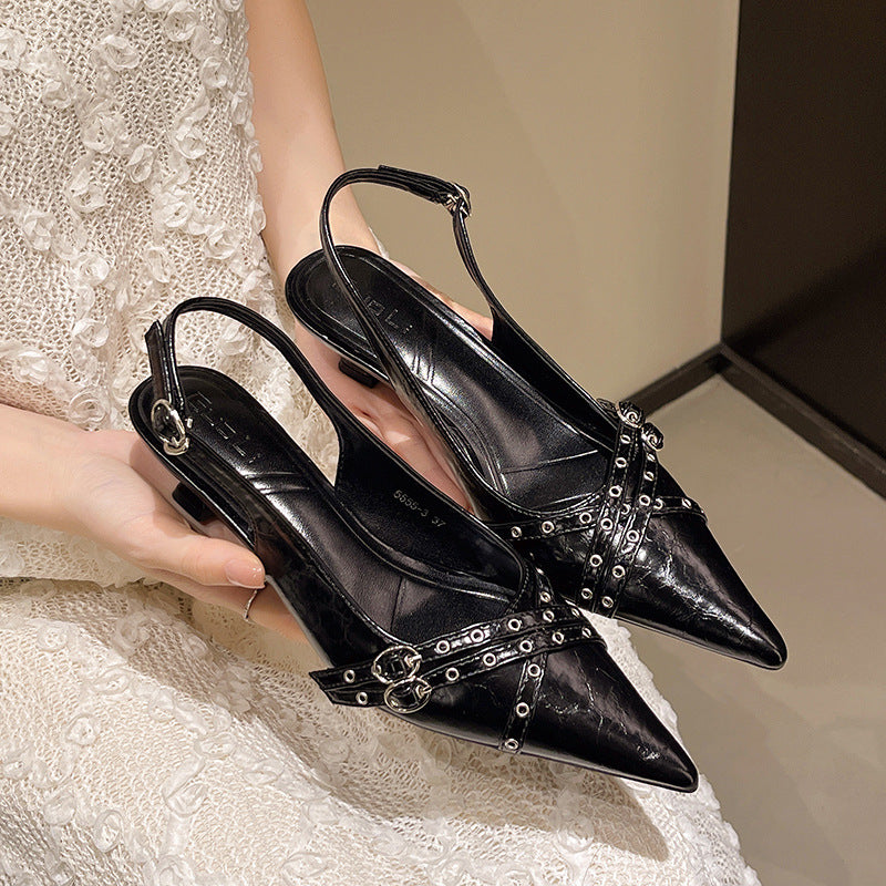 Femme Spidse Tæer Slingback Hæle med Dekorativ Rem Design Stilla