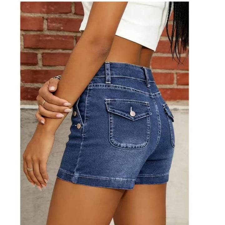 Dame Højt skårede Denim-shorts med knapdetaljer Skovae