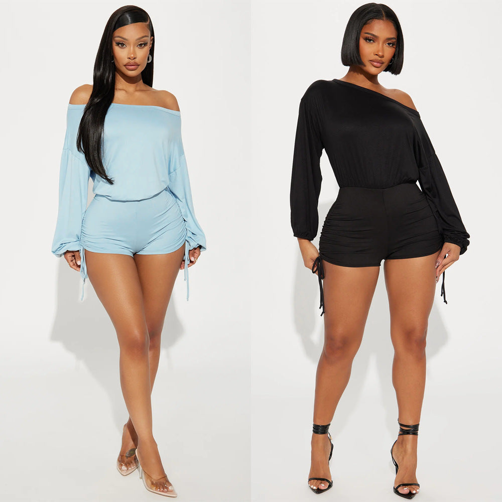 Dame Off-Shoulder Kort Overall med raffinerede rynkeelementer Stilla