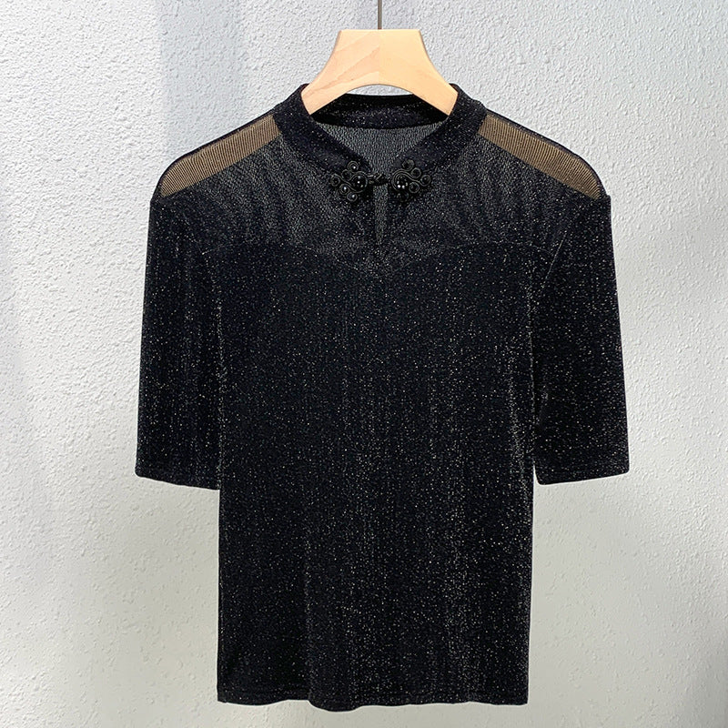 Dame kortærmet shirt med elegant blonde og glamorøs glimmertekstur Stilla