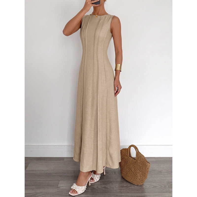 Damen Langarm Maxikleid mit eleganten Streifen und schmeichelndem Schnitt Skovae