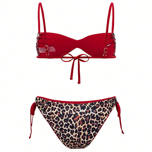 Dame triangel-bikini med moderigtig leo-design og justerbare stropper Skovae