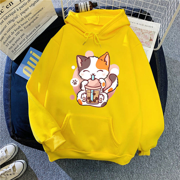 Kvinder hoodie med legesyge kattetryk Skovae