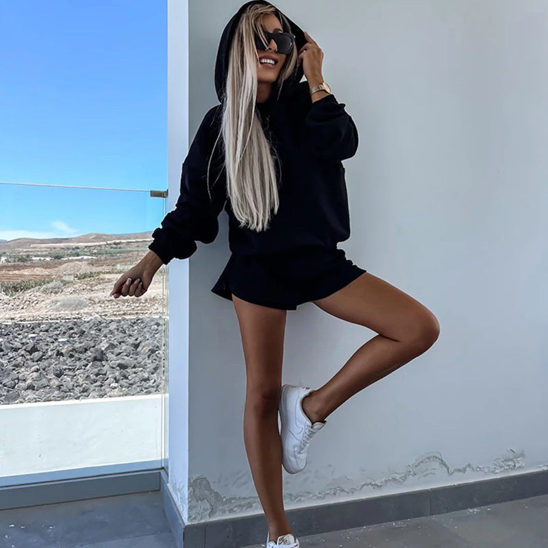 Dame afslappet hættebluse og shorts-sæt Stilla