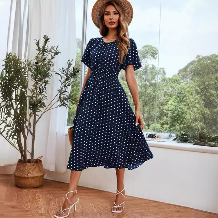 Dame Polka-Dots Maxikjole med elastisk talje Stilla