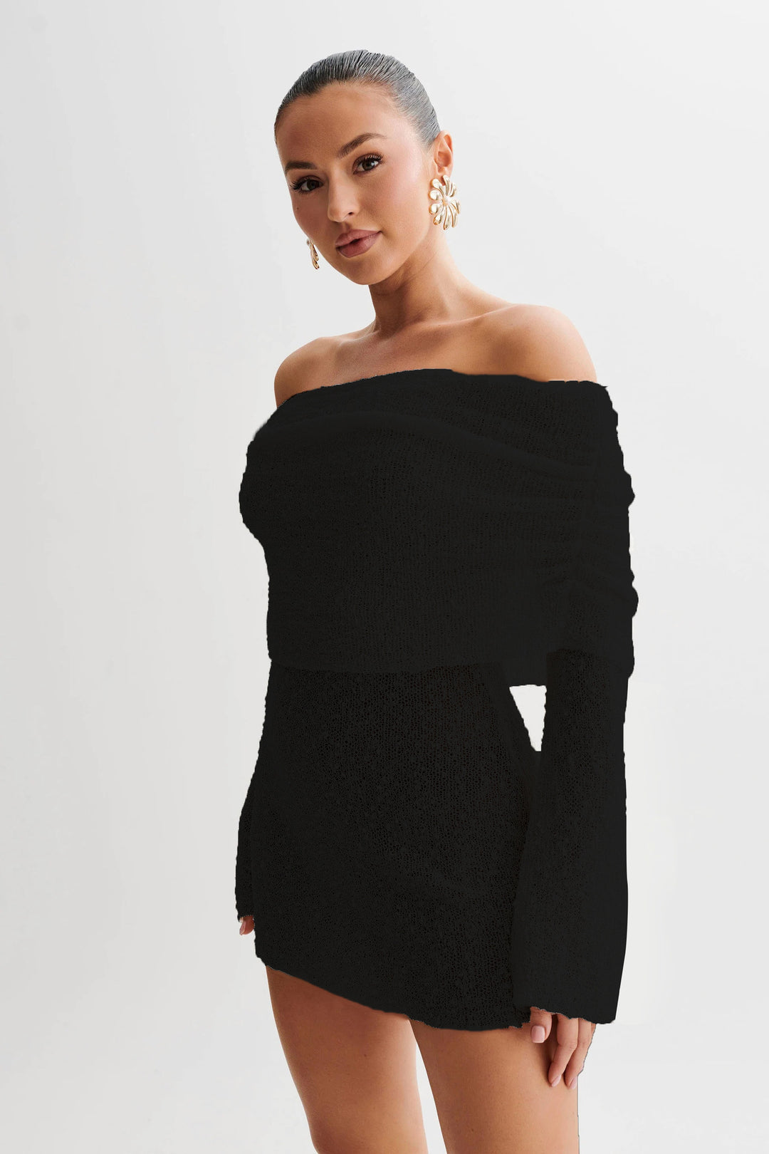 Dame Offshoulder Strikkjole Stilla