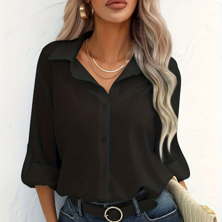 Dame afslappet Langærmet bluse med dropped shoulders og klassisk krave Stilla