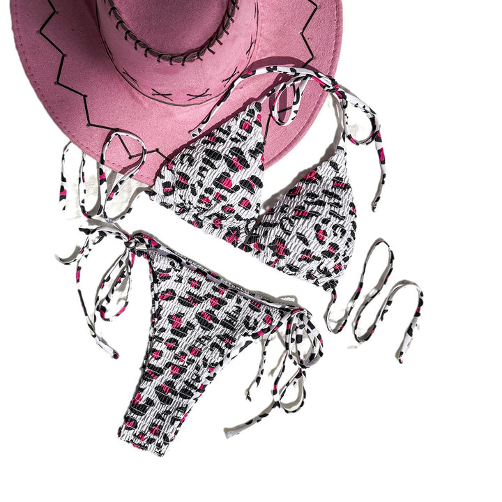 Dame Triangel-Bikini med elastiske bindebånd og trendy dyretryk Stilla