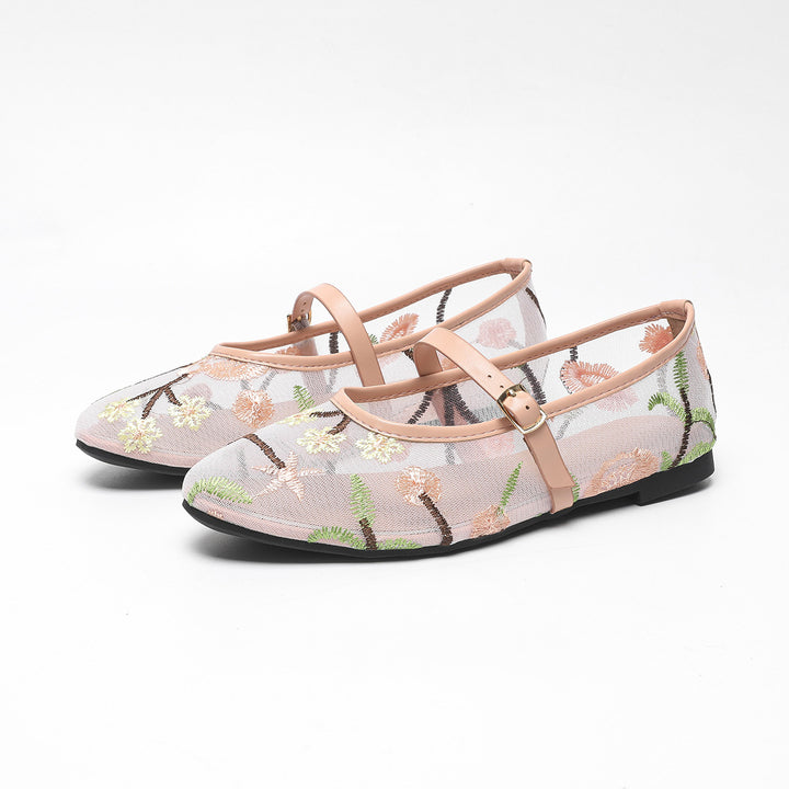 Dame Ballerinas med floral broderi Stilla