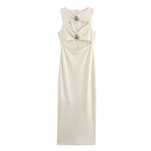 Dame Maxikjole med raffineret cut-out-design og dekorative knapper Stilla
