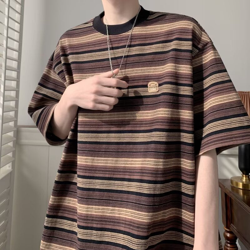 Herrer Oversized T-shirt med trendy stribemønster og afslappet snit Stilla