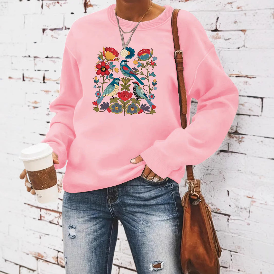 Kvinders sweatshirt med blomsterfuglemotiv og afslappet skæring Stilla
