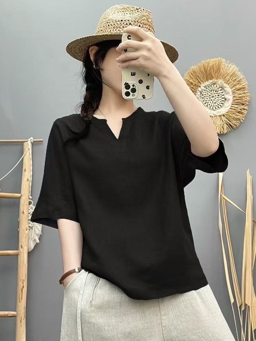 Femme Let V-Udskæring Linned Top Stilla