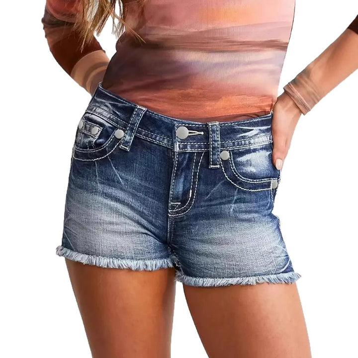 Dame Jeans-shorts med frynse-detaljer Stilla