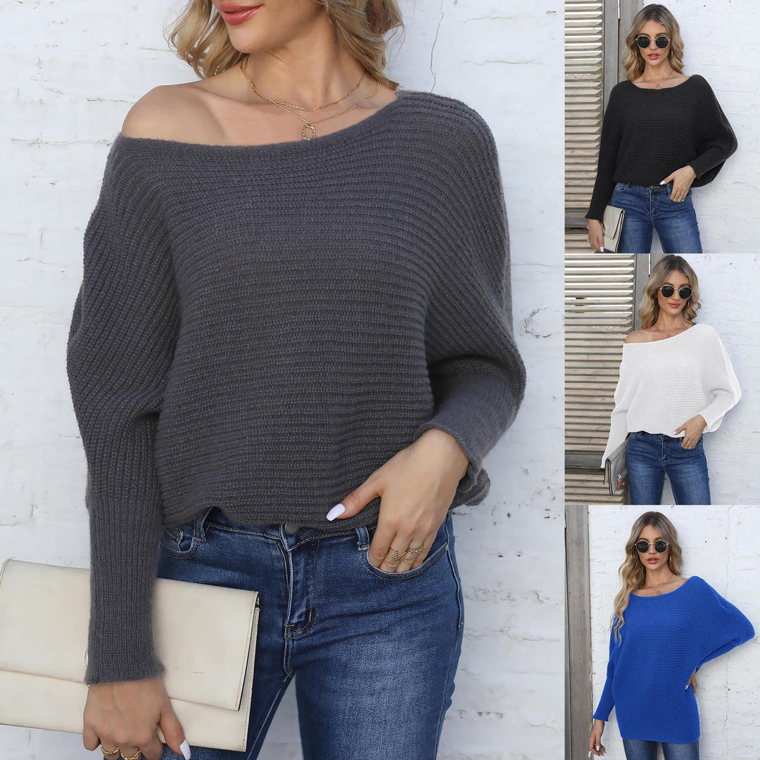 Dame afslappet strikpullover med off-shoulder design Stilla