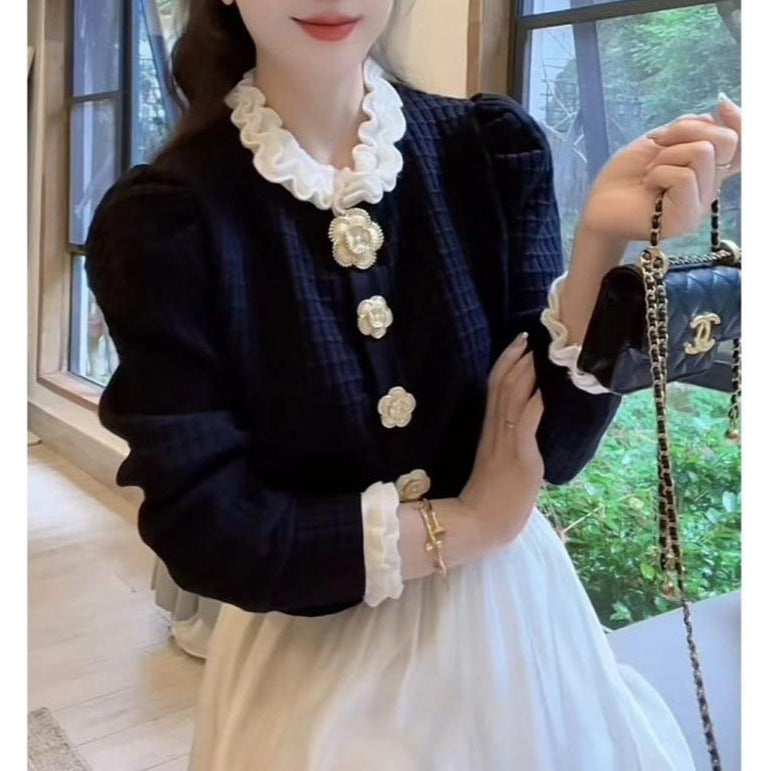 Dame Elegant Cardigan med Blomster Accent Stilla