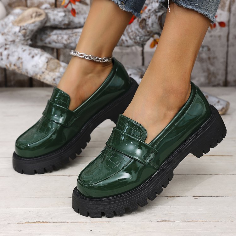 Dame Chunky Loafers med blank lakoverflade og skridsikker profilsål Stilla