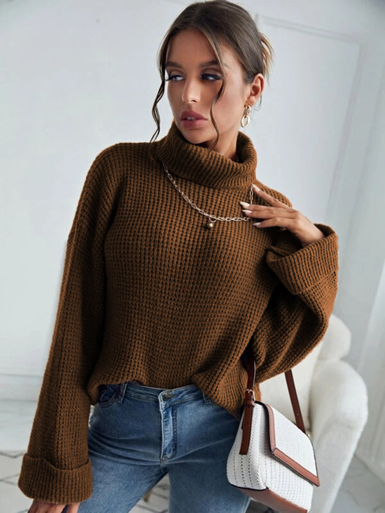 Kvinders strikkede sweater med høj krave og teksturerede ærmer Stilla