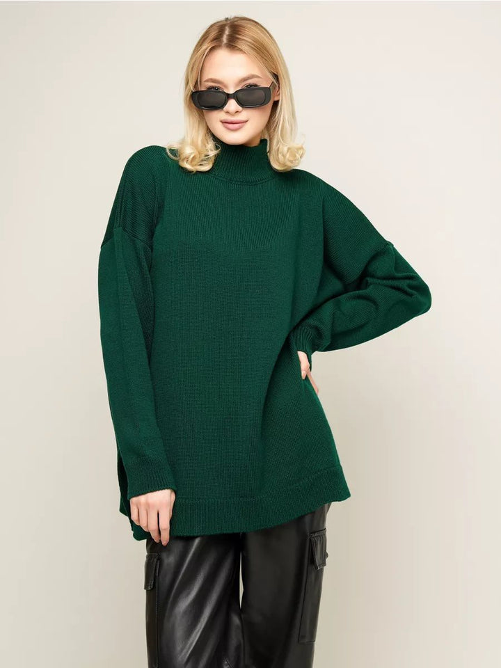 Dame Oversized Rullekrave Striktrøje i høj kvalitet bomuld Stilla