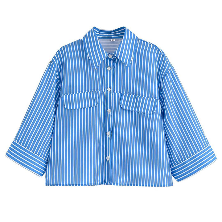 Dame stribet bluse med oversized pasform og praktiske lommer Stilla