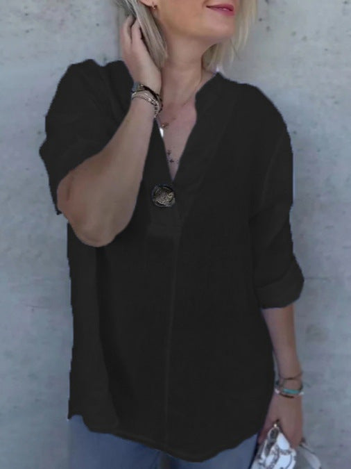 Dame linnedbluse med knapdetalje Stilla