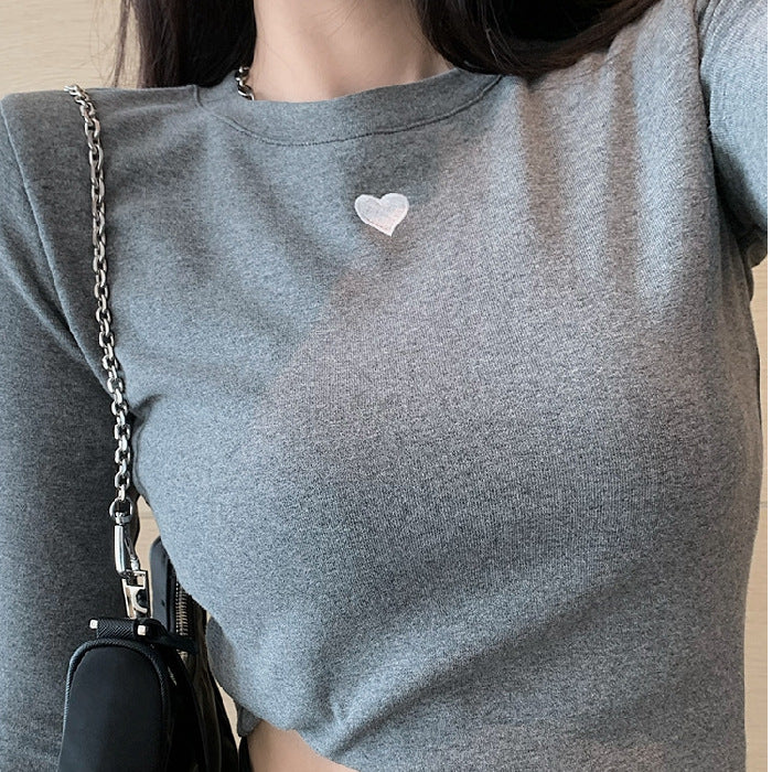 Kvinders langærmet basis t-shirt med fashionable hjerte detalje Stilla