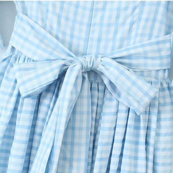 Femme Gingham Puffærmer Maxikjole med stufet Skørt Stilla