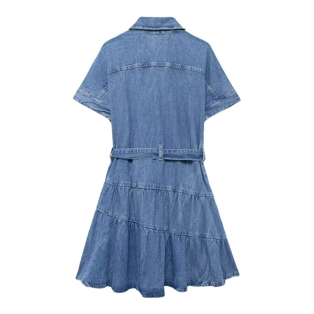 Stilla | Cool Splittet Korte Ærmede Denimkjole