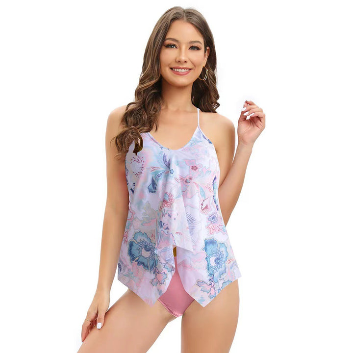 Dame Tankini-sæt med floral overkjole og justerbare stropper Skovae