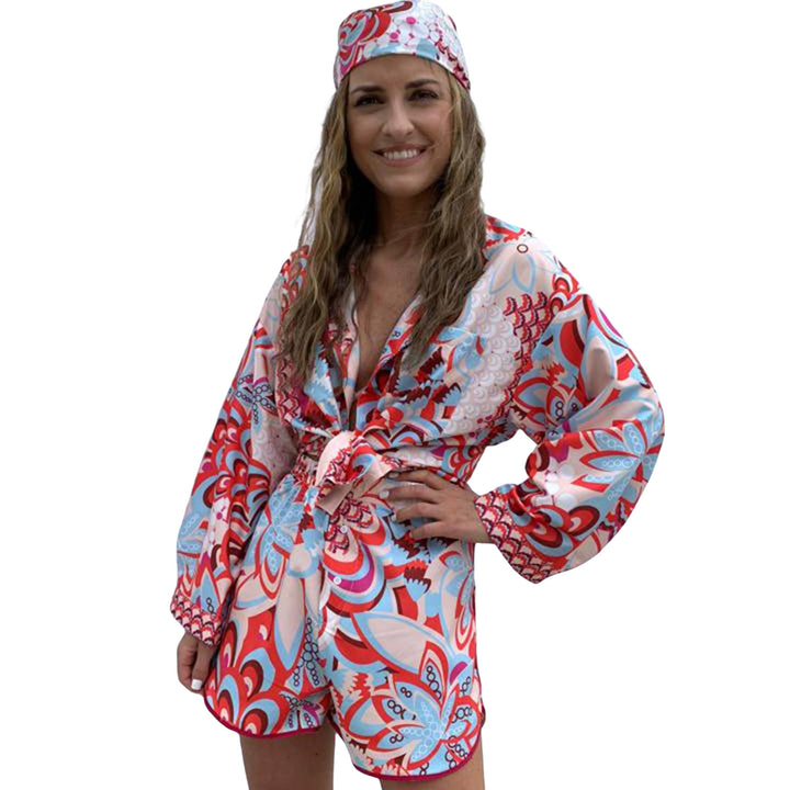 Dame bluse sæt med blomster mønster og shorts Skovae