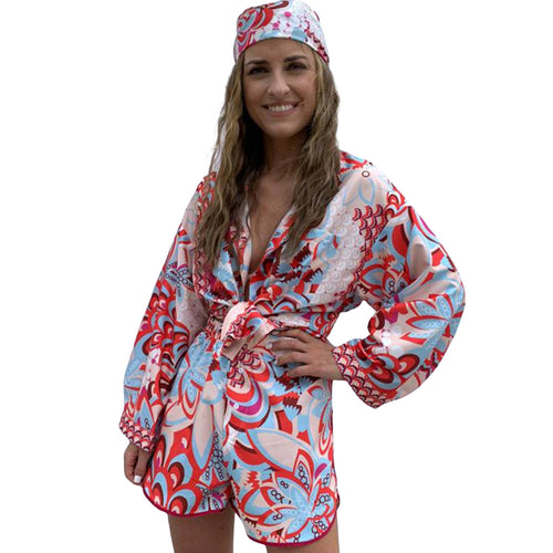 Dame bluse sæt med blomster mønster og shorts Skovae