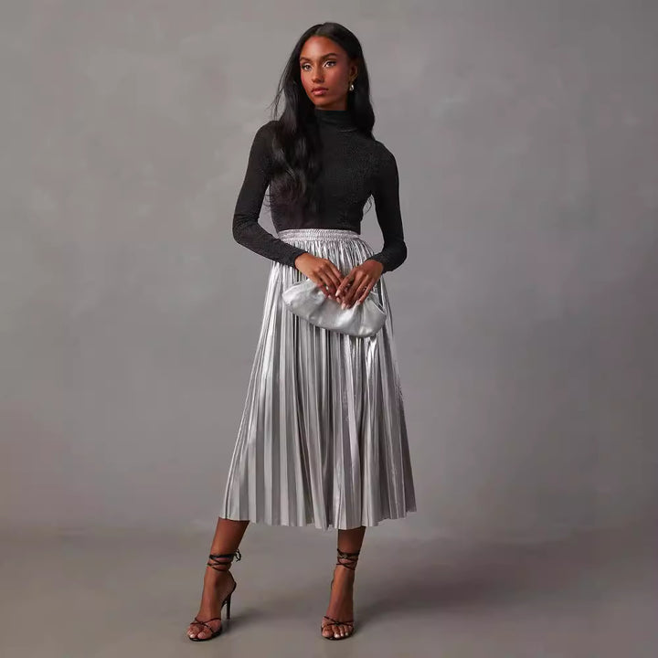 Women's Pleated Maxi Skirt made of shiny material Skovae