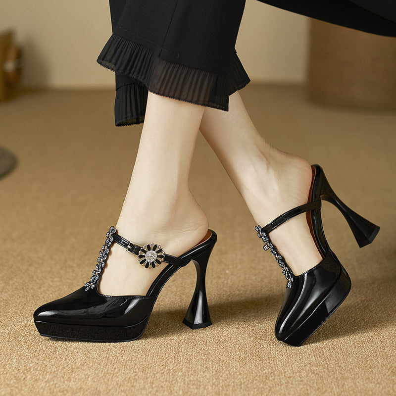 Femme Stilfulde Slingback Højhælede Mules med elegante blomsteraccenter Stilla