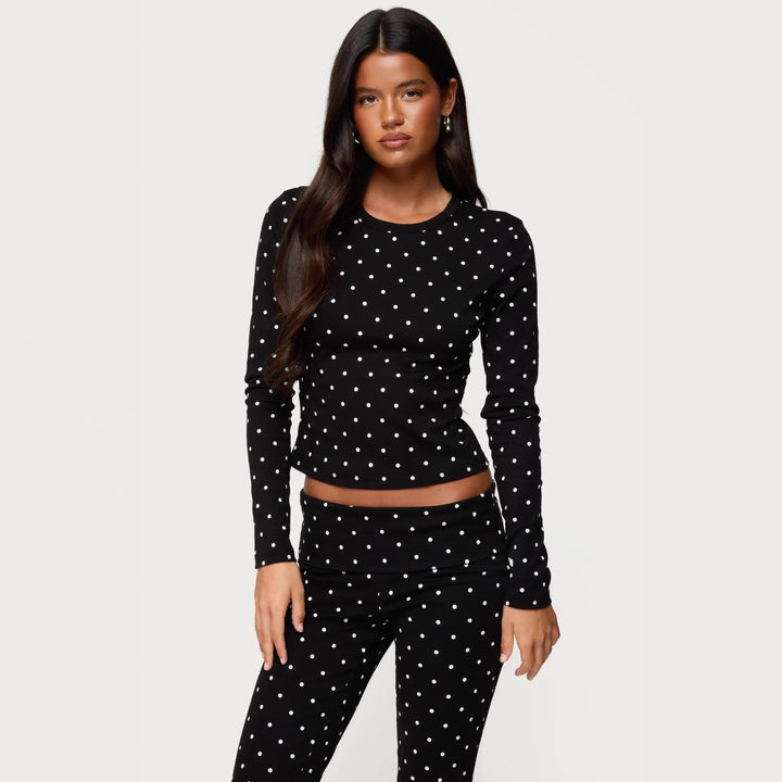 Dame Langærmet Polka-Dots Overdel og Leggings Set Skovae