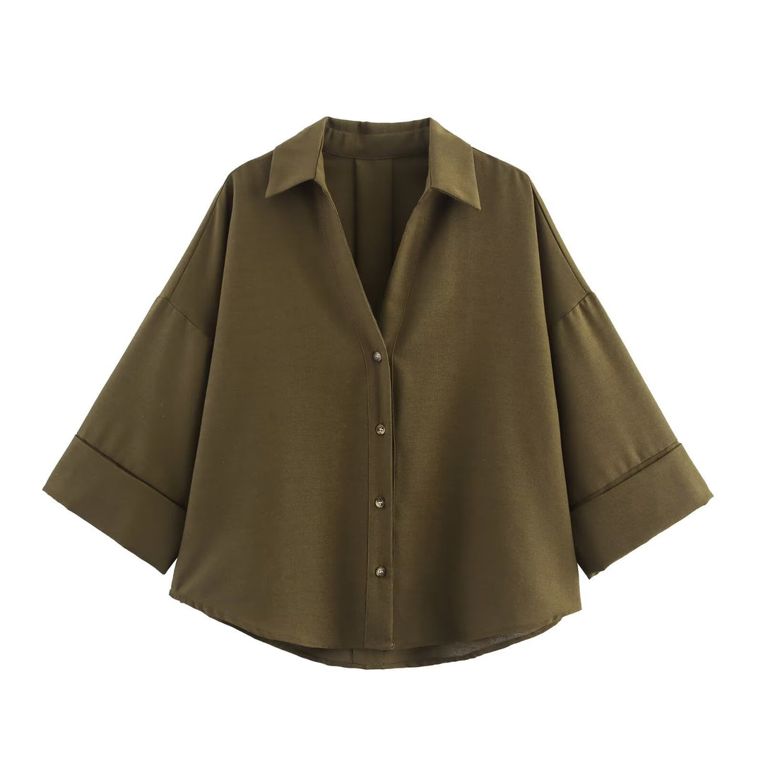 Dame skjorte bluse med afslappet snit og elegante 3/4-ærmer Skovae