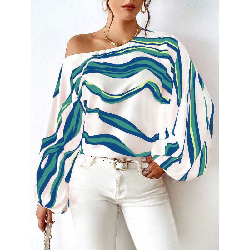 Dame asymmetrisk oversized top med usædvanligt stribemønster Stilla