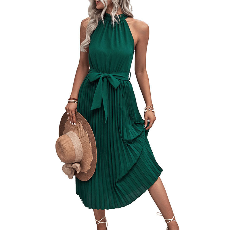 Damer Plisseret Maxi Kjole med Elegant Livrem Stilla