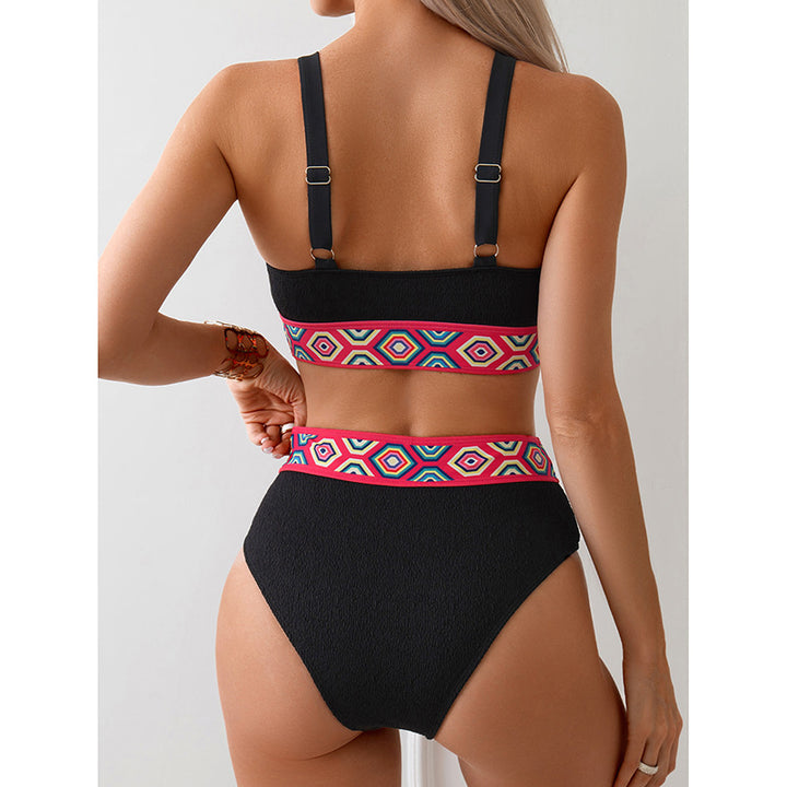 Dame Højtaljet Bikinisæt med geometrisk mønster Stilla
