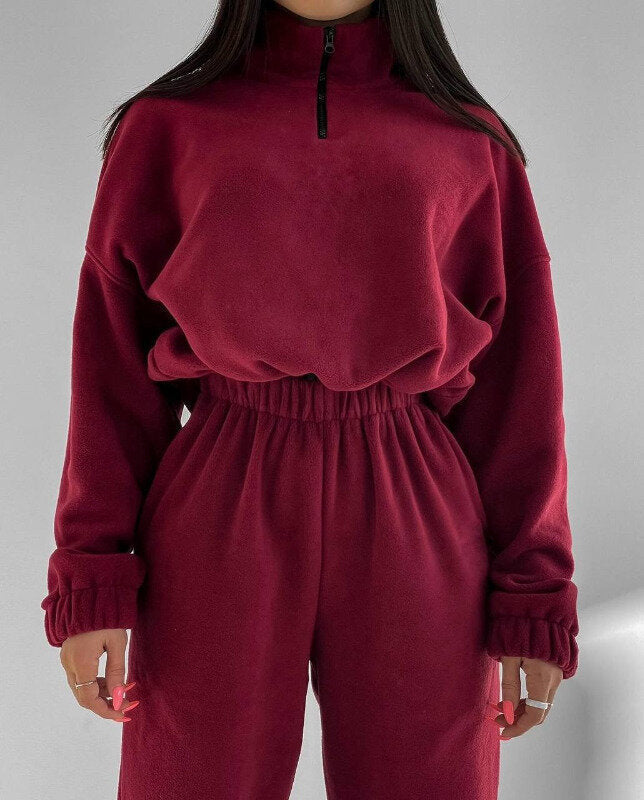 Stilla | Casual Loose Zip Stand Collar Sweatshirt Sæt