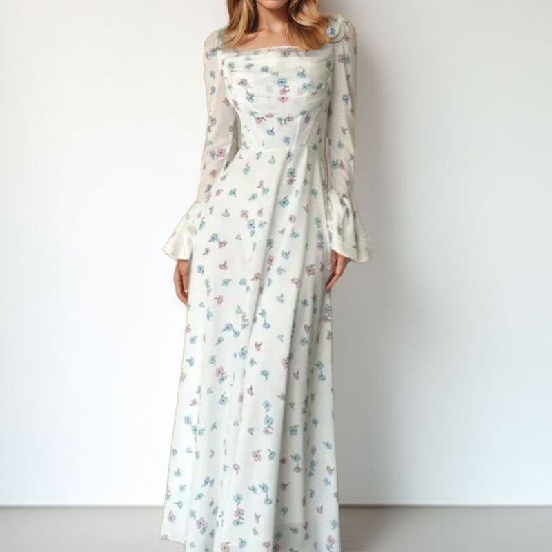 Damer Elegant Maxi Kjole med Blomster Applikationer og Voluminøse Ærmer Stilla