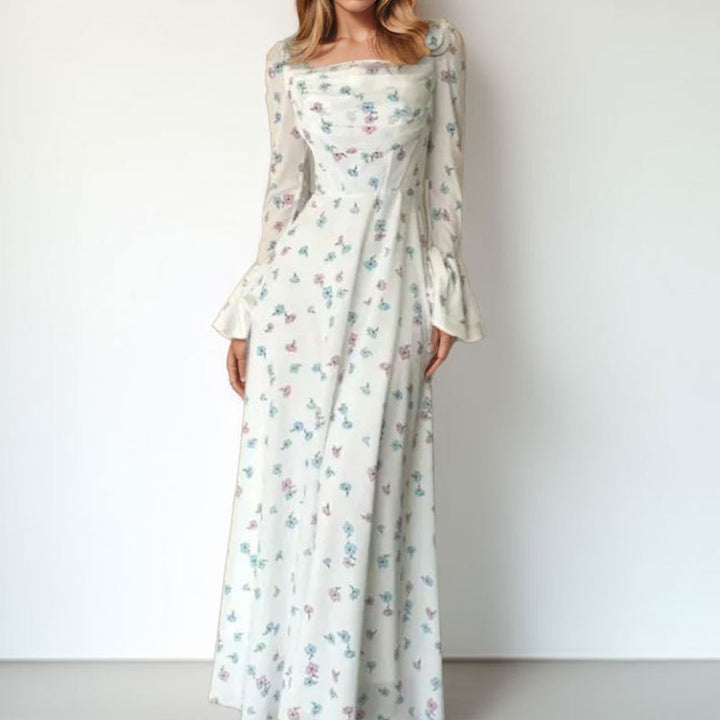 Damer Elegant Maxi Kjole med Blomster Applikationer og Voluminøse Ærmer Stilla