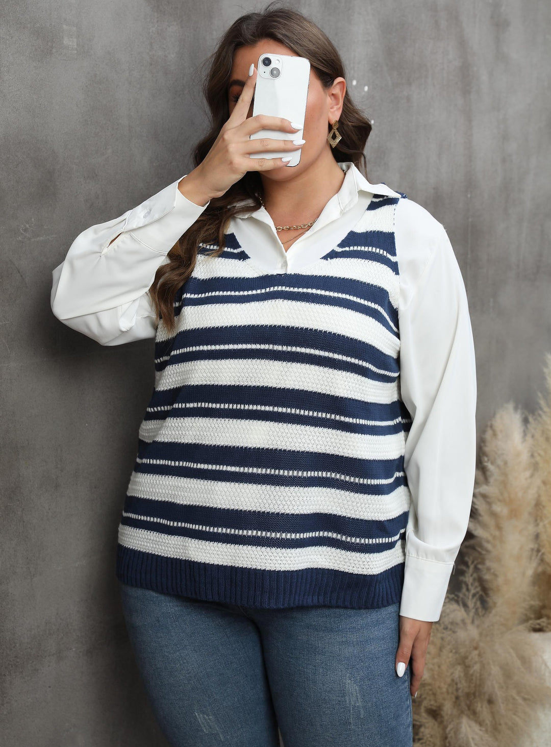 Dame strikpullover med trendy stribemønster Stilla