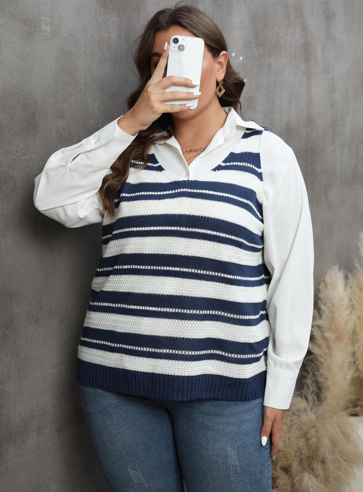 Dame strikpullover med trendy stribemønster Stilla