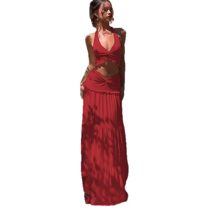 Damen Zweiteiliges Sommer-Outfit mit Knotted Top und fließendem Rock Skovae