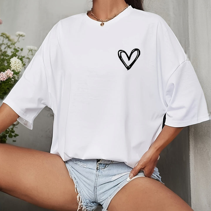 Dame T-shirt med afslappet hjerte-motiv og oversized skjæring Stilla