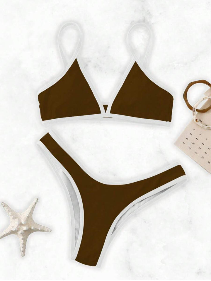 Dame Triangle Bikini Sæt med Kontrastbånd Stilla