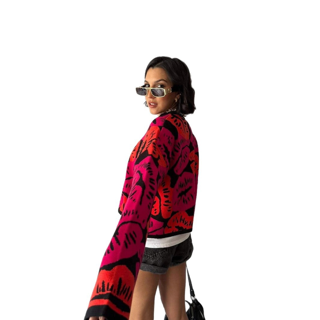 Damer fashionabel sweater med farverigt printdesign Stilla
